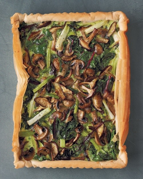 Mushroom, spinach, and scallion tart