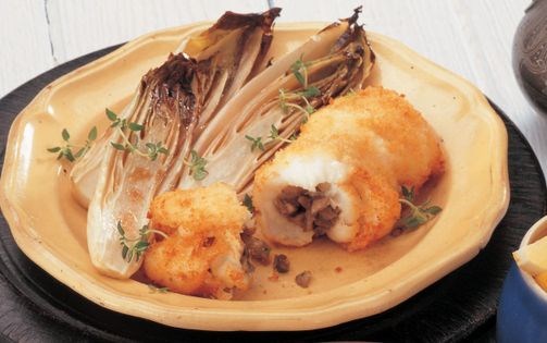 Mushroom-stuffed fried fish fillets