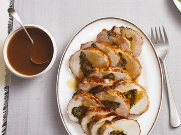 Mushroom-stuffed pork roulade 