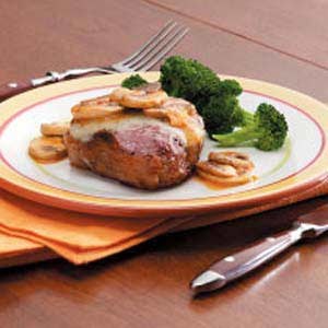 Mushroom-Swiss lamb chops