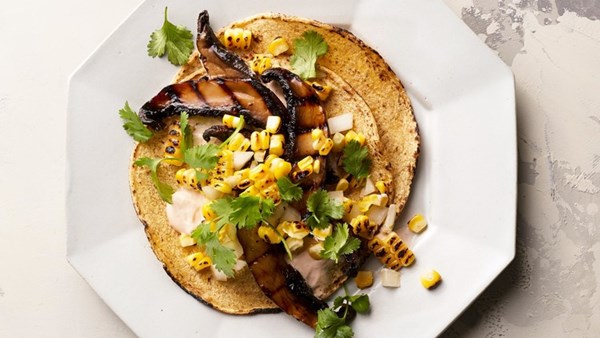 Mushroom tacos with charred-corn salsa