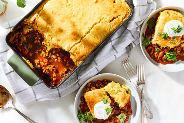 Mushroom tamale pie with lime cornbread crust