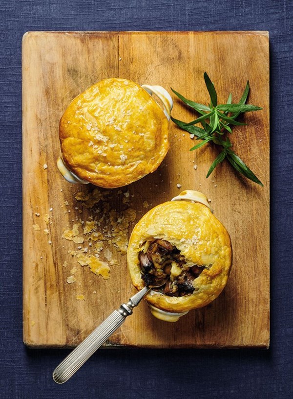 Mushroom, tarragon & cheese pot pies with olive oil pastry