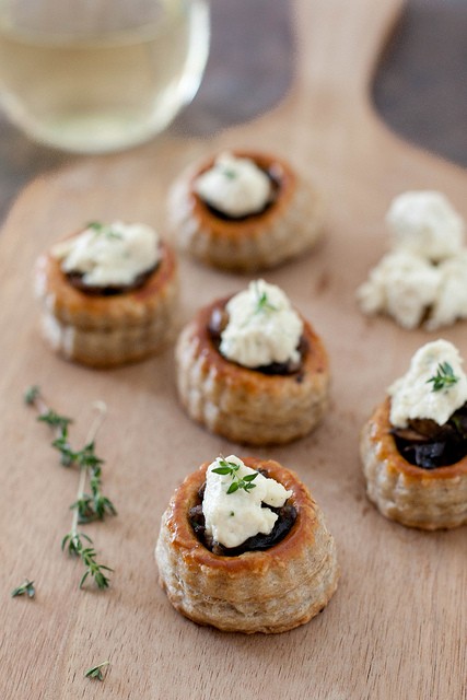 Mushroom tartlets with garlic herb cheese