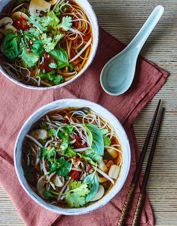 Mushroom tom yum with rice noodles