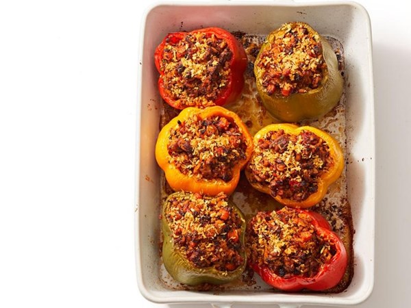 Mushroom-turkey stuffed peppers