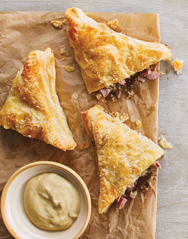 Mushroom turnovers with ham & Swiss cheese