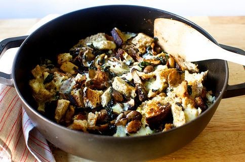 Mushrooms and greens with toast