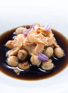 Mushrooms, foie gras, and mushroom essence