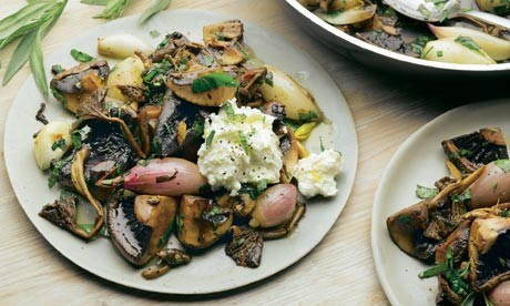 Mushrooms, garlic and shallots with lemon ricotta