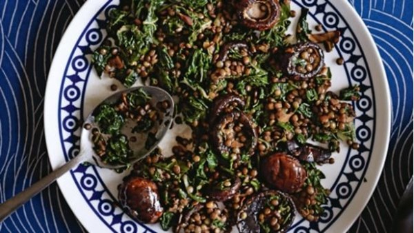 Mushrooms, silverbeet and lentils