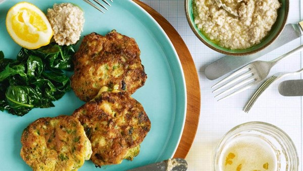 Mussel fritters with walnut tarator