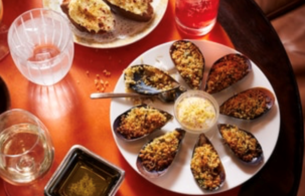 Mussel gratinate and preserved lemon mayonnaise