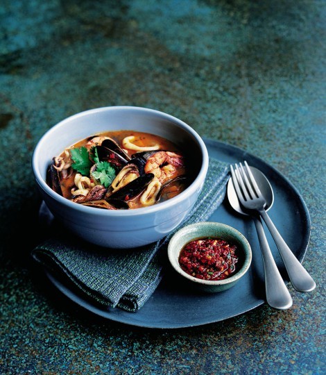 Mussel, squid and prawn stew with harissa