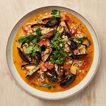 Mussels and barley with watercress