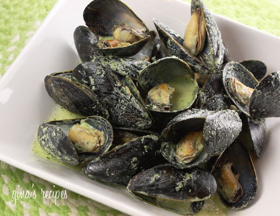 Mussels in basil cream sauce