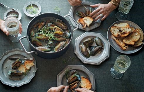 Mussels steamed with herbs and white wine