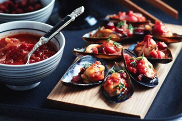 Mussels with tomato, chorizo and sherry