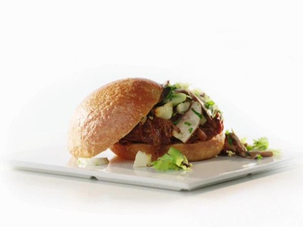 Mustard & brown sugar BBQ beef sandwiches with celery slaw