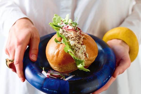 Mustard and tarragon chicken rolls with iceberg and radish