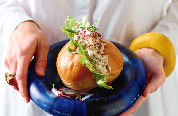 Mustard and tarragon chicken rolls with iceberg and radish