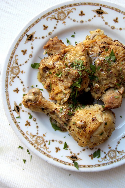 Mustard and white wine braised chicken