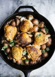 Mustard braised potatoes with chicken thighs