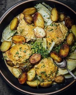 Mustard chicken, fennel & new potatoes