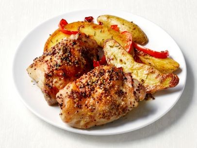Mustard chicken thighs with rosemary potatoes
