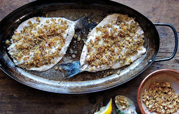 Mustard-crusted branzino