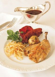 Mustard-crusted grilled chicken with devil sauce (Poulet grillé à l’Américaine, sauce diable)