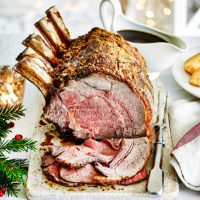 Mustard-crusted rib of beef with Port and blackberry gravy