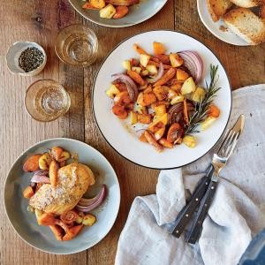 Mustard-glazed chicken with roasted vegetables