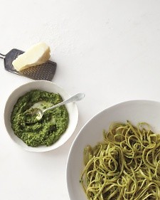 Mustard green and roasted garlic pesto with pecorino-Romano cheese