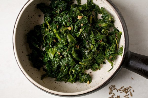 Mustard greens with cumin + mustard seed