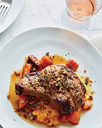 Mustard-roasted pork loin with squash polenta