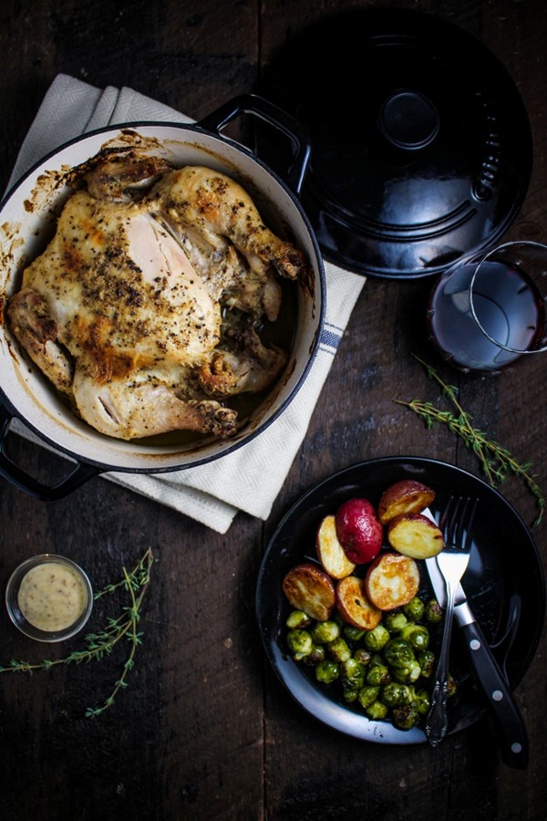 Mustard-roasted poussins