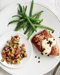 Mustard-seared tuna with shallot cream