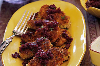 Mustard-seed-crusted pork medallions with red wine sauce