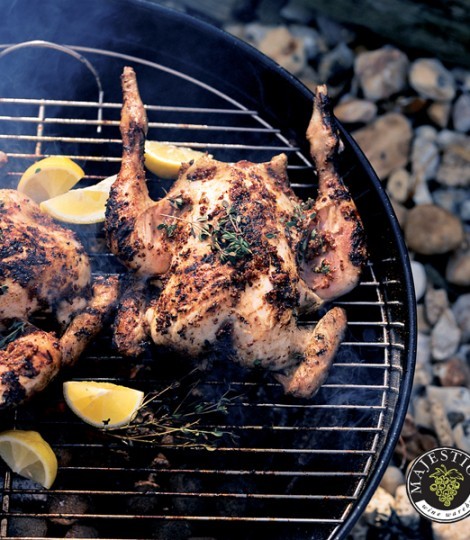 Mustard, thyme and ginger spatchcock chicken