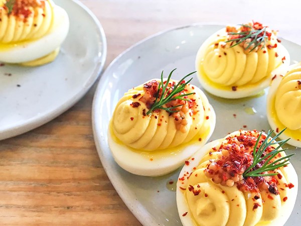 Mustardy deviled eggs from Wursthall 