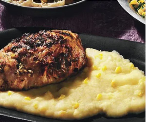 Mustardy thighs with fresh corn polenta