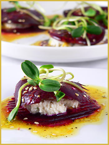 My beetroot and ricotta mini millefeuilles with orange dressing