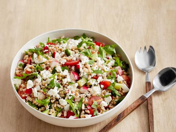 Nancy’s farro salad with radishes, arugula and feta