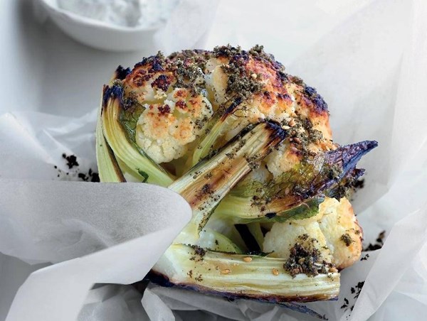 Nancy’s whole roasted cauliflower with za’atar and mint yogurt sauce 