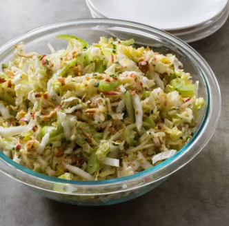 Napa cabbage slaw with apple and walnuts