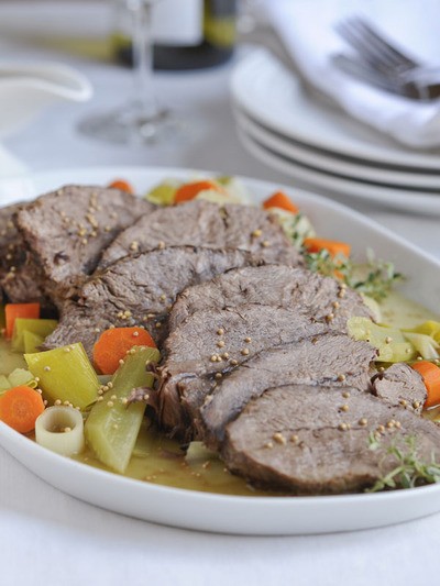 Napa Valley pot roast with leeks and Chardonnay