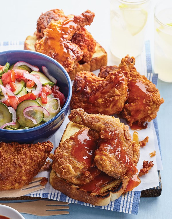 Nashville hot fried hens with Texas toast