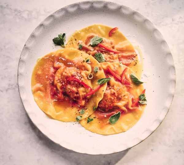 'Nduja and feta ravioli