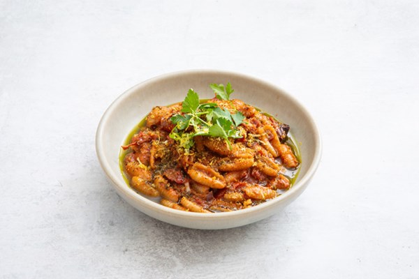 ‘Nduja and tomato confit gnocchi Sardi with pangrattato